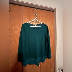 Emerald green knit and sheer size medium petite loft sweater